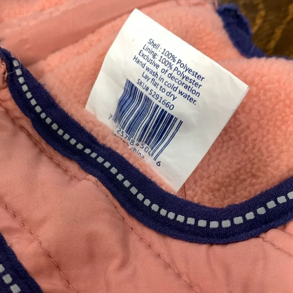 Top Paw Zipper Closure Lined Outerwear Two Tone Reflective Fleece Dog Coat Pink